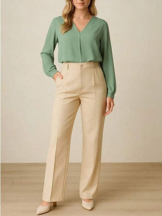 Calça Alfaiataria Feminina Cintura Alta Pantalona Social Chic