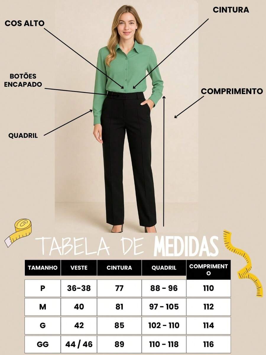 Calça Alfaiataria Feminina Cintura Alta Pantalona Social Chic