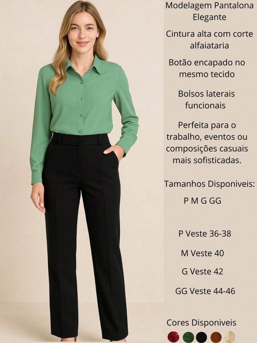 Calça Alfaiataria Feminina Cintura Alta Pantalona Social Chic
