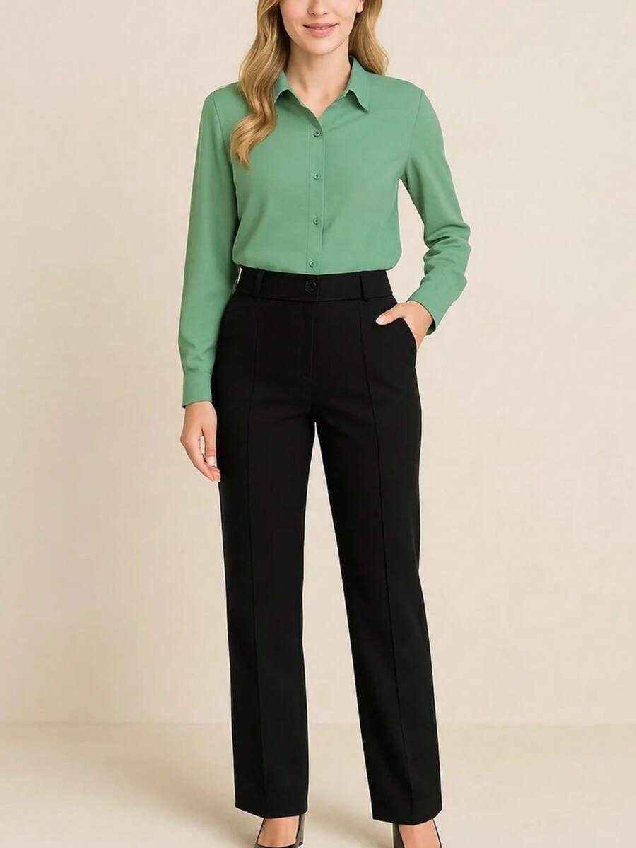Calça Alfaiataria Feminina Cintura Alta Pantalona Social Chic
