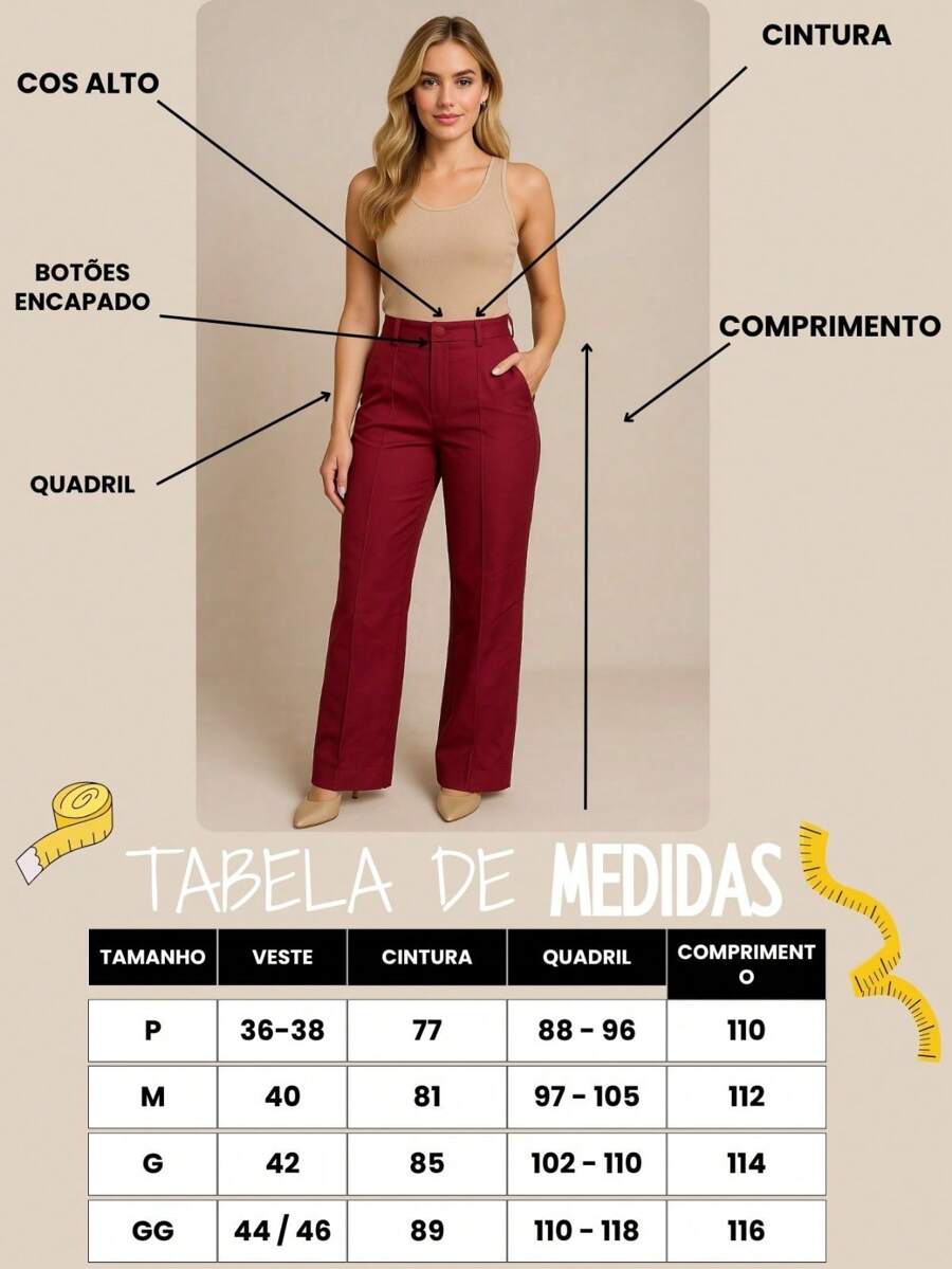 Calça Alfaiataria Feminina Cintura Alta Pantalona Social Chic