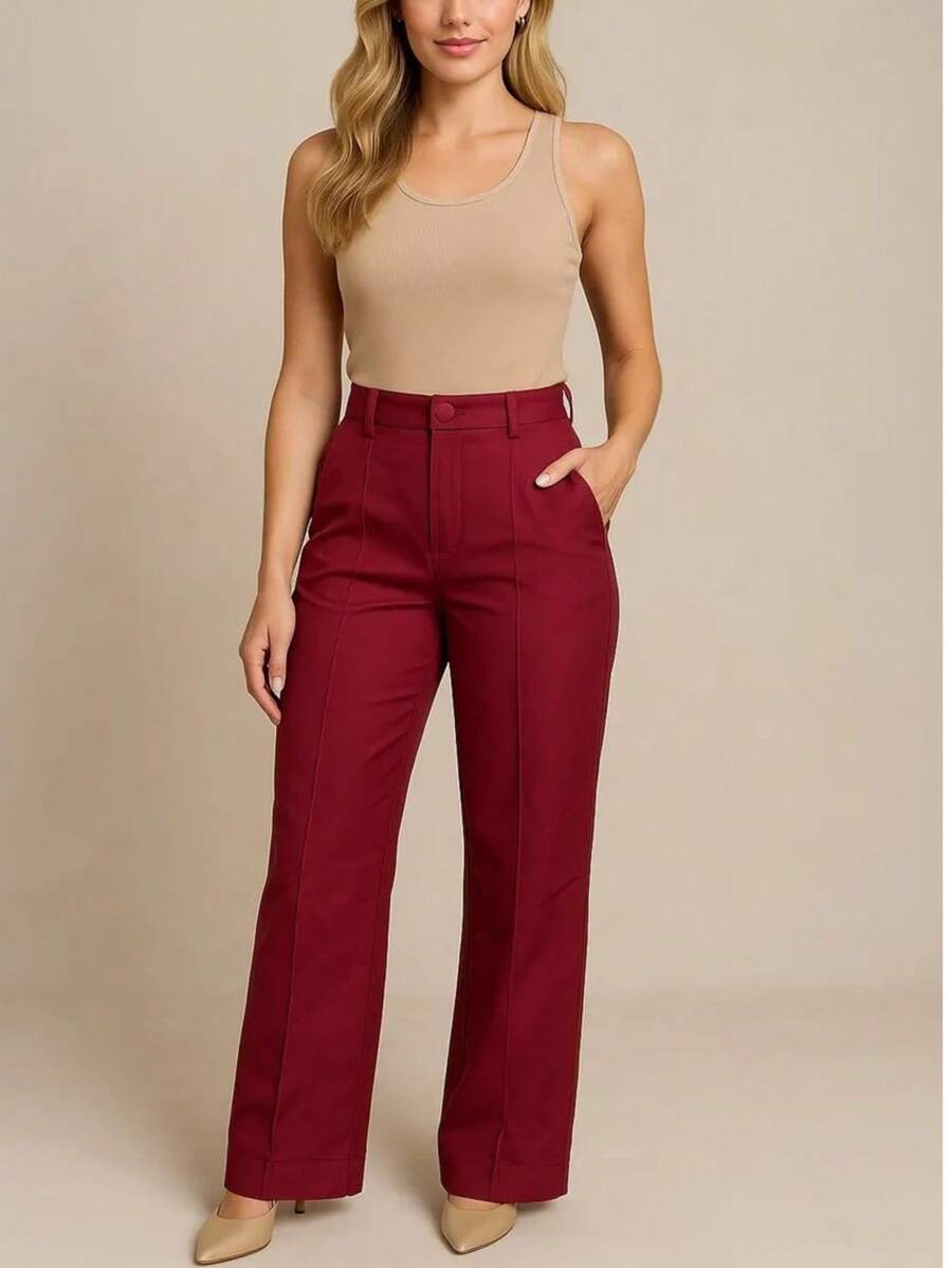 Calça Alfaiataria Feminina Cintura Alta Pantalona Social Chic