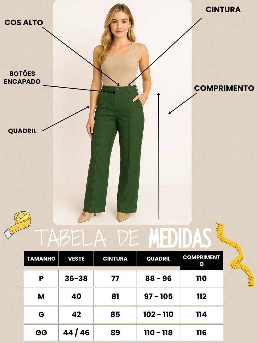 Calça Alfaiataria Feminina Cintura Alta Pantalona Social Chic