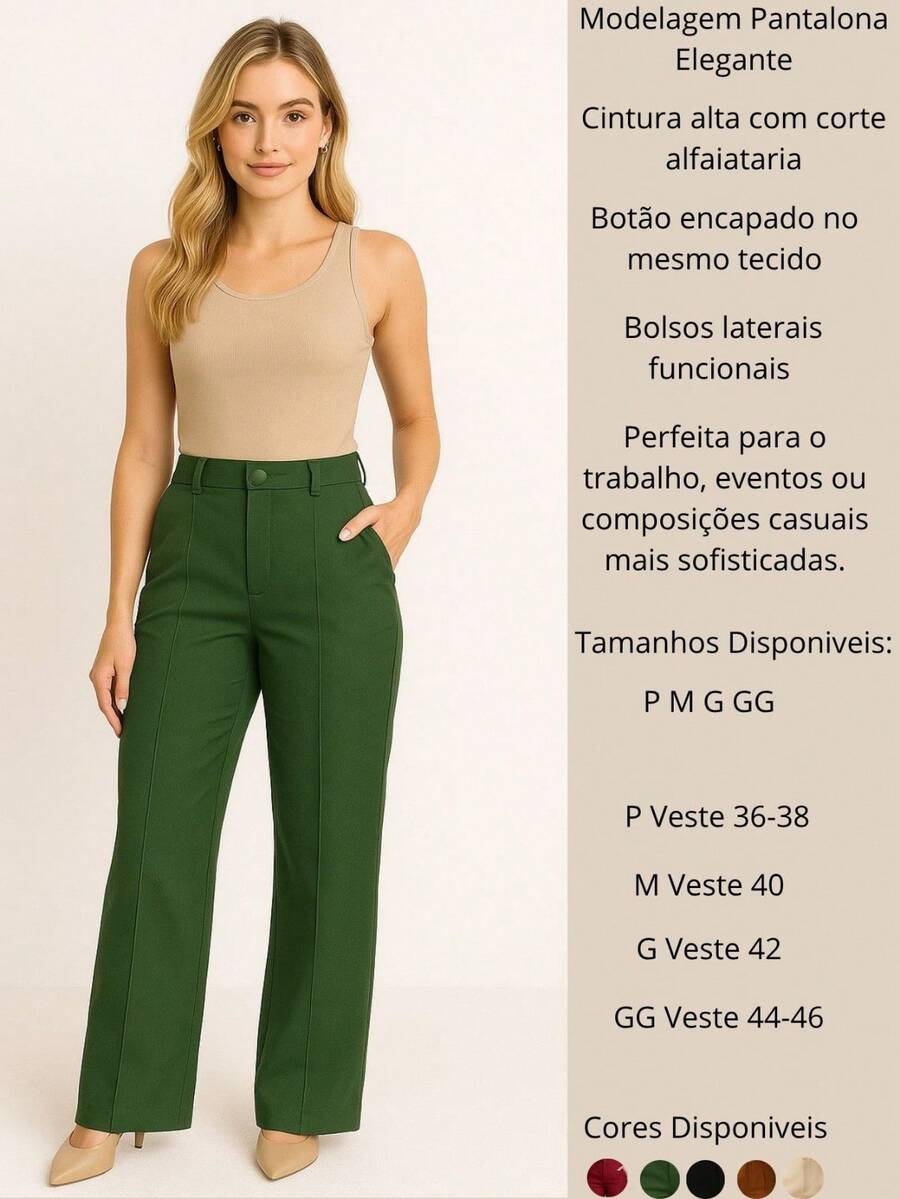 Calça Alfaiataria Feminina Cintura Alta Pantalona Social Chic
