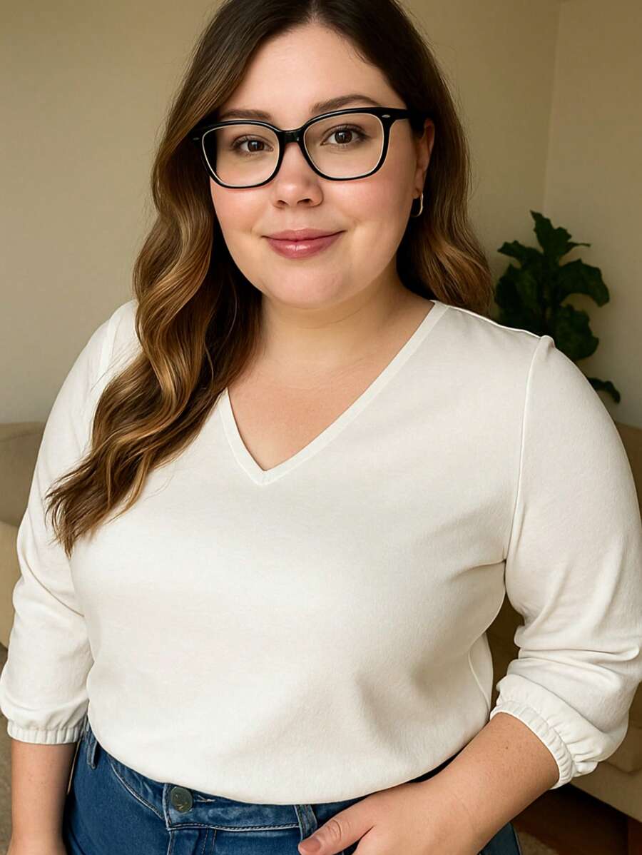 Blusa Crepe Duna Feminina com Manga 3/4 Bufante Plus Size e Slim