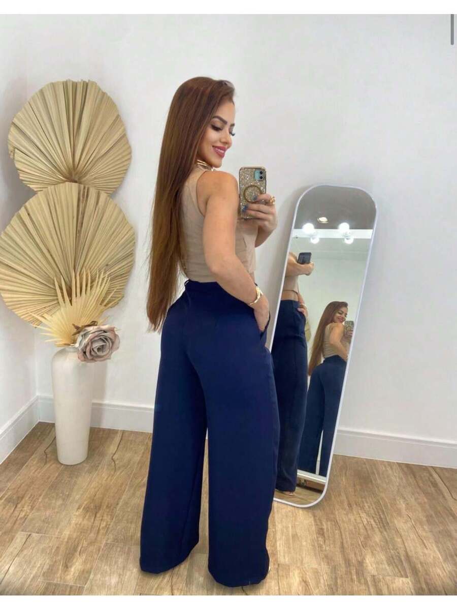 Calça Alfaiataria Feminina Cintura Alta Pantalona Social Chic